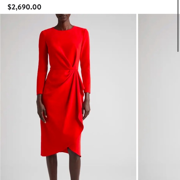 SOLD Carolina Herrera Pleaded Long Sleeve Midi Dress - Picture 1 of 14